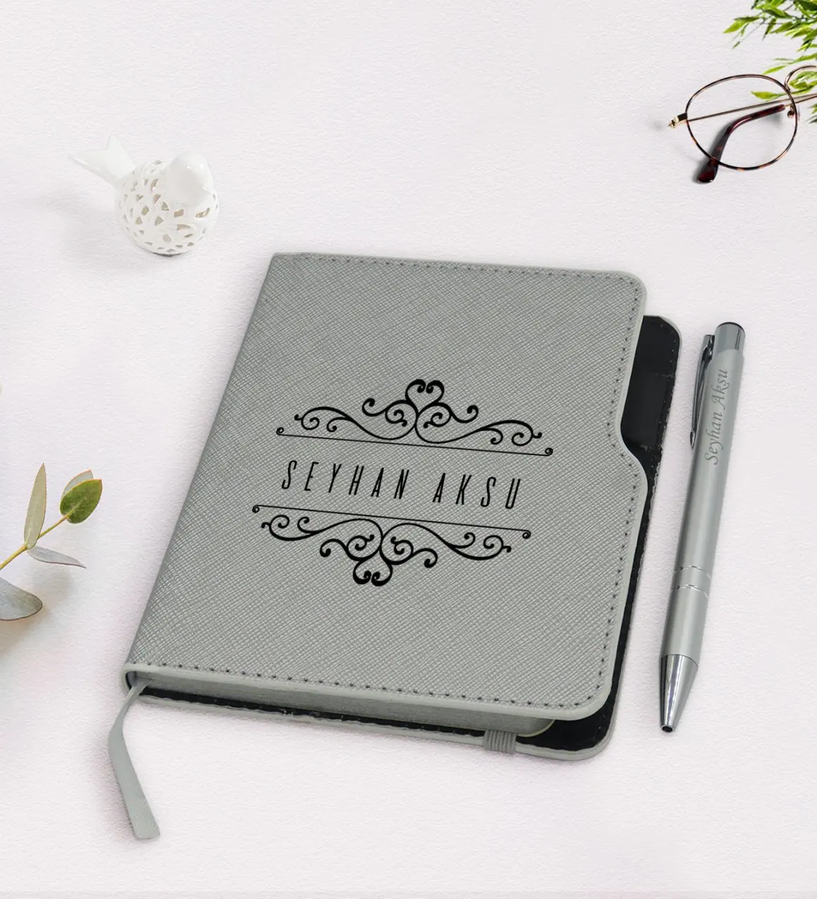 Personalized Is Gray Thermo Leather Notebook Pen Seti-9 
Personalized Is Gray Thermo Leather Notebook Pen Seti-9