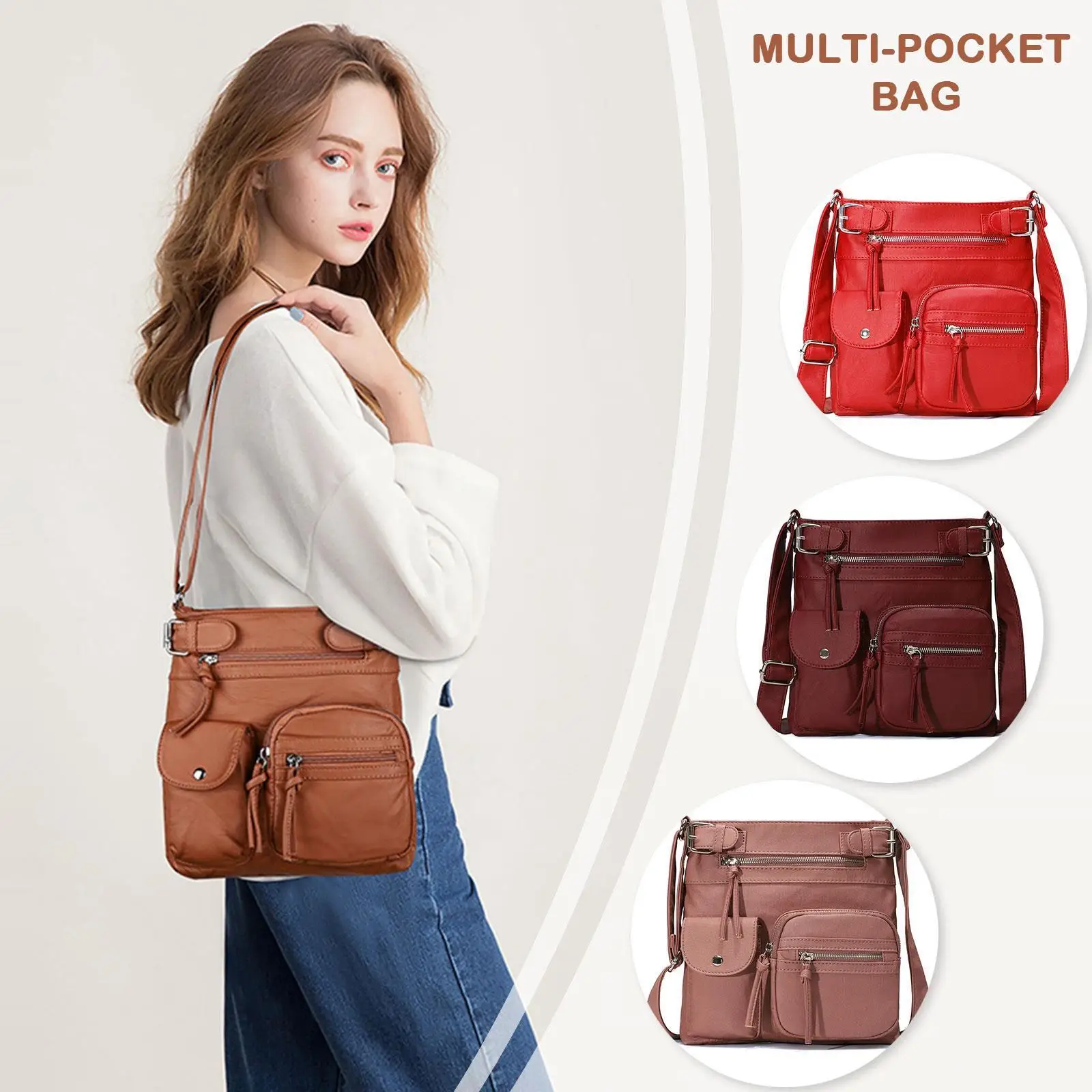 Women Multi-pocket Crossbody Bag Multi Pockets Handbag Leather Leather Shoulder Zipper Soft Pu Design Wallets Pockets I2i5
Women Multi-pocket Crossbody Bag Multi Pockets Handbag Leather Leather Shoulder Zipper Soft Pu Design Wallets Pockets I2i5