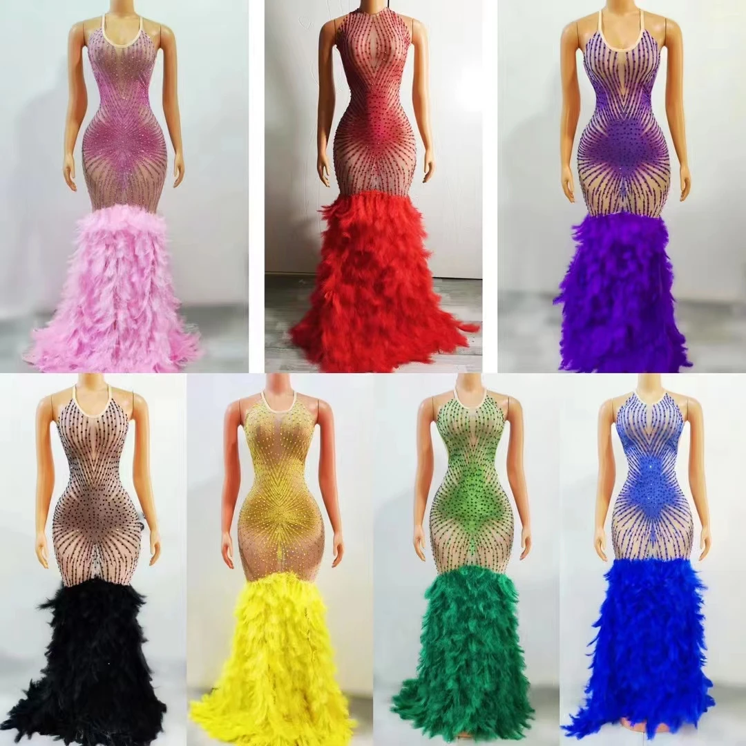 7 Colors Rhinestones Feather Sleeveless LongTrain Dress Wedding Birthday Celebrate CostumeWomen Prom Party Show Dress lihua
7 Colors Rhinestones Feather Sleeveless LongTrain Dress Wedding Birthday Celebrate CostumeWomen Prom Party Show Dress lihua