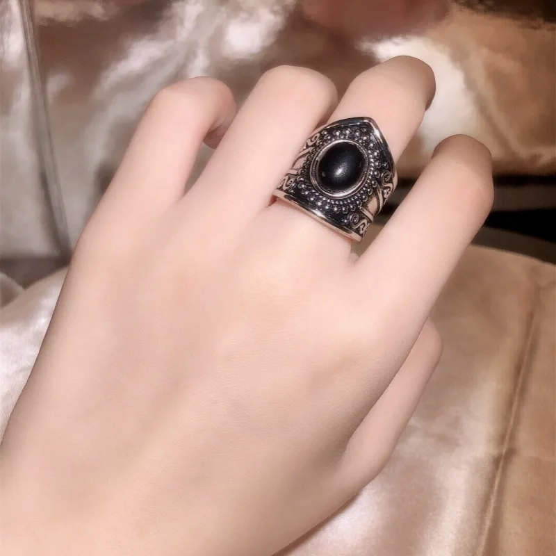 Solid S925 Sterling Silver Pure Obsidian Ring Females Wedding Bands Silver 925 Jewelry Obsidian Gemstone Jewellry Rings Box
Solid S925 Sterling Silver Pure Obsidian Ring Females Wedding Bands Silver 925 Jewelry Obsidian Gemstone Jewellry Rings Box