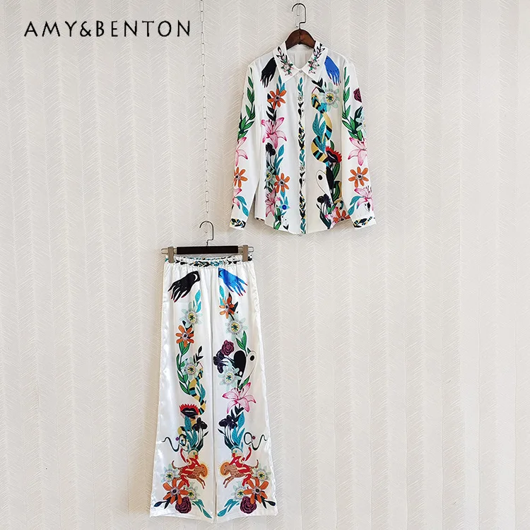 Рубашка с длинным рукавом и принтом в виде бусин + широкие брюки с эластичным поясом
Рубашка с длинным рукавом и принтом в виде бусин + широкие брюки с эластичным поясом