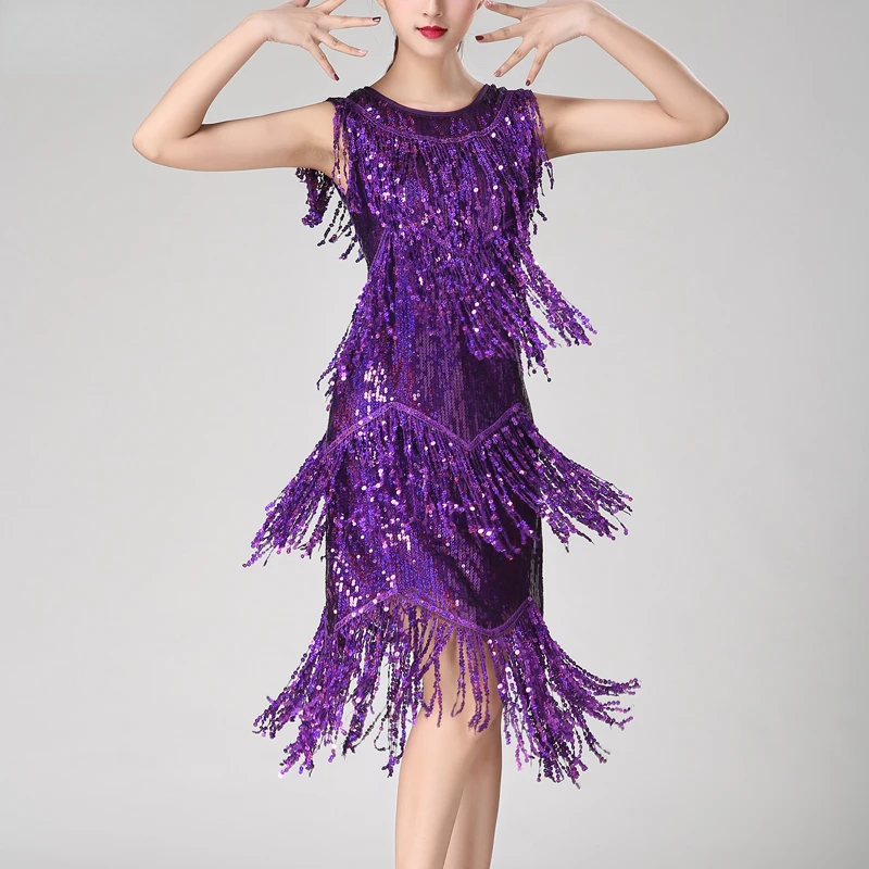 

Meqeiss Shiny O-Neck Sleeveless 1920s Sequin Fringe Charleston Flapper Dance Dresses Costumes Stunning 20's Great Gatsby Dress