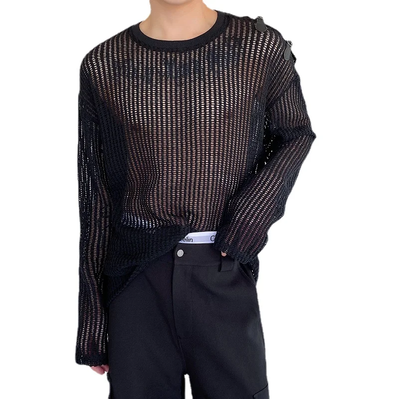 Mesh T-Shirt Summer Long Sleeve Sun Protection Clothes Perspective Round Neck Men's Leather Strap Decorative Hollow Sexy Top
Mesh T-Shirt Summer Long Sleeve Sun Protection Clothes Perspective Round Neck Men's Leather Strap Decorative Hollow Sexy Top
