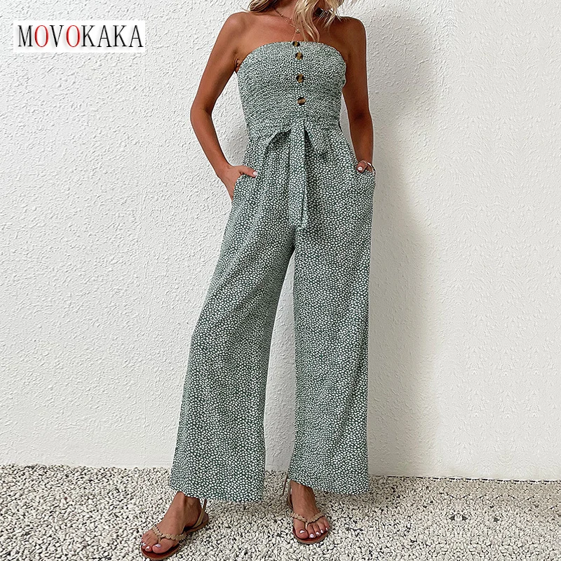 MOVOKAKA Summer Sexy Strapless Romper Jumpsuit Women Elegant Bow Button Bodysuit Slim Wide Leg Pants Green Casual Slim Jumpsuits
MOVOKAKA Summer Sexy Strapless Romper Jumpsuit Women Elegant Bow Button Bodysuit Slim Wide Leg Pants Green Casual Slim Jumpsuits