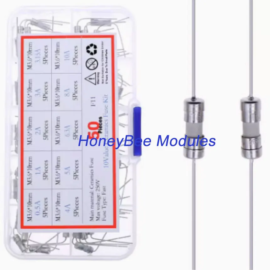 10 kinds of 50pcs(0.5A-10A) 3.6*10mm ceramic fuse with pins fuse mixing kit
10 kinds of 50pcs(0.5A-10A) 3.6*10mm ceramic fuse with pins fuse mixing kit