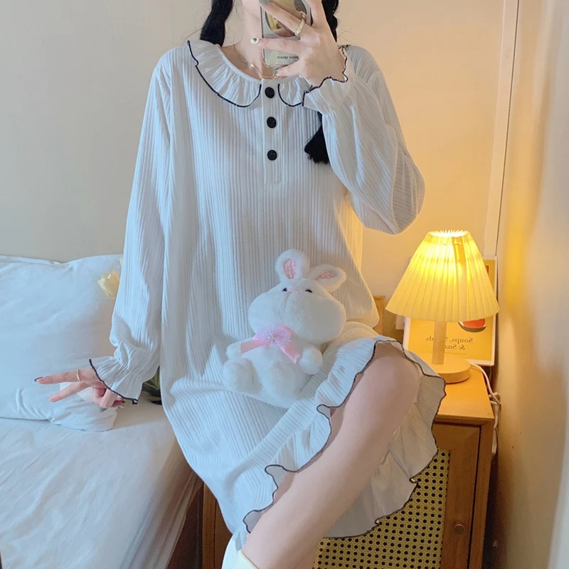 2022 Autumn Long Sleeve Cotton Nightgowns for Women Korean Cute Sleepwear Night Dress Sweet Student Nightdress Home Dress Nighty
2022 Autumn Long Sleeve Cotton Nightgowns for Women Korean Cute Sleepwear Night Dress Sweet Student Nightdress Home Dress Nighty