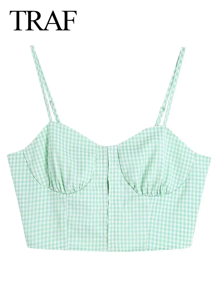 TRAF Summer New Trend Fresh Plaid Print Elastic Front Buckle Women Sling Top High Street Fashion Slim Fit Casual Lady Top
TRAF Summer New Trend Fresh Plaid Print Elastic Front Buckle Women Sling Top High Street Fashion Slim Fit Casual Lady Top