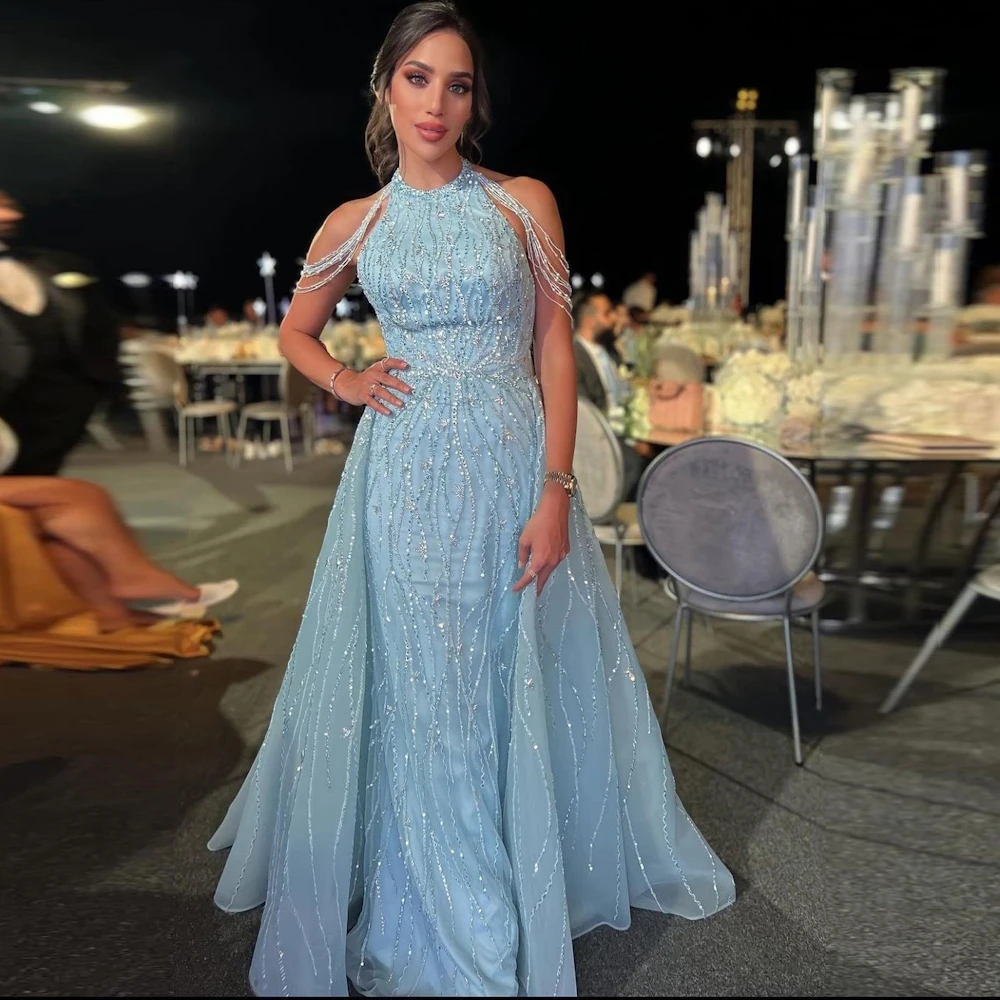 Halter Neckline Luxury Sequin Mermaid Evening Dresses Vestidos De Fiesta Puff Organza Arabic Dubai Formal Women Party Gowns2023
Halter Neckline Luxury Sequin Mermaid Evening Dresses Vestidos De Fiesta Puff Organza Arabic Dubai Formal Women Party Gowns2023