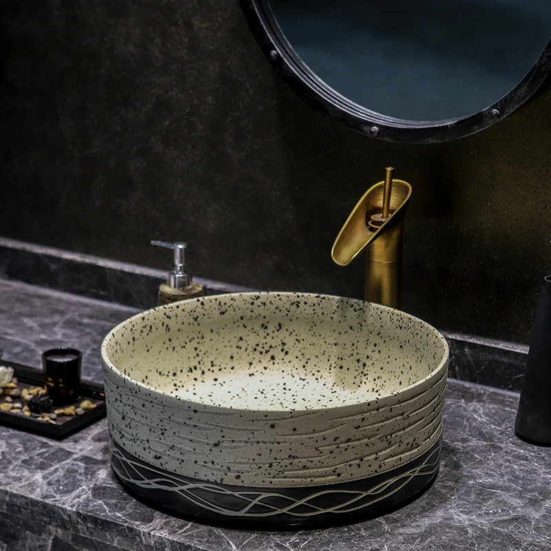 

Europe Vintage Style flower shaped ceramics vanity basin Art Countertop sinks wash basin black