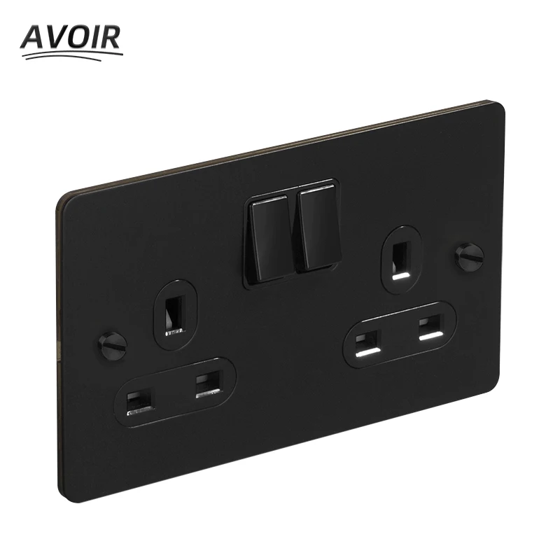 

Avoir UK Socket With Switch Black Knurled 110-250V Electrical Sockets Outlets Stainless Steel Wall Socket Plugs