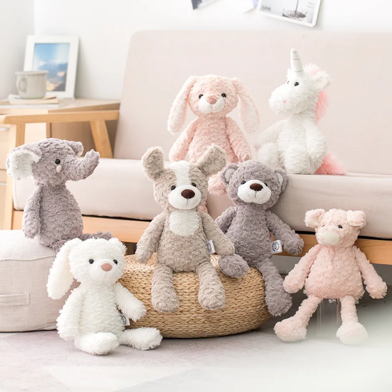 

2022 Soft Long legs Bunny Teddy Bear Dog Elephant Unicorn Stuffed Baby Accompany Appease toy doll toy for Children