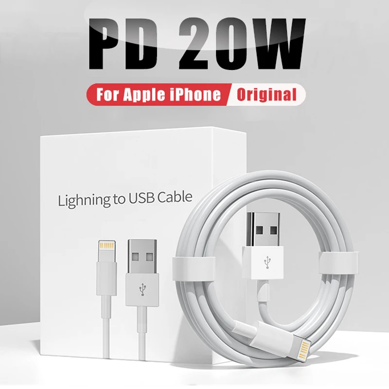 

Оригинальный зарядный кабель PD 20 Вт для Apple, аксессуары для быстрой зарядки iPhone 14 13 12 11 Pro Max с USB на Lightning, линия передачи данных XS XR iPad