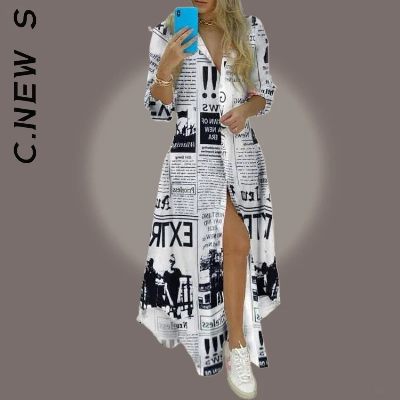 C.New S Fashion Boho Shirt Dress Summer Turn-down Sexy Letter Print Maxi Dresses Basic Simple Female Vestidos Woman Clothes
C.New S Fashion Boho Shirt Dress Summer Turn-down Sexy Letter Print Maxi Dresses Basic Simple Female Vestidos Woman Clothes