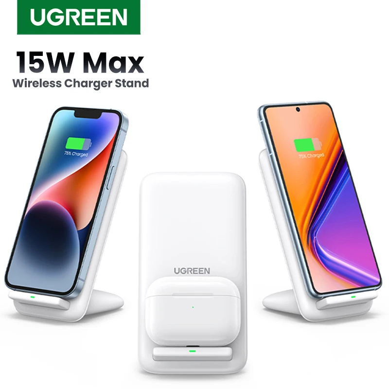 

UGREEN 15W Wireless Charger Stand for iPhone 14 Pro Max Samsung Airpods Pro Wireless Chargers Qi Type C Fast Charging Holder