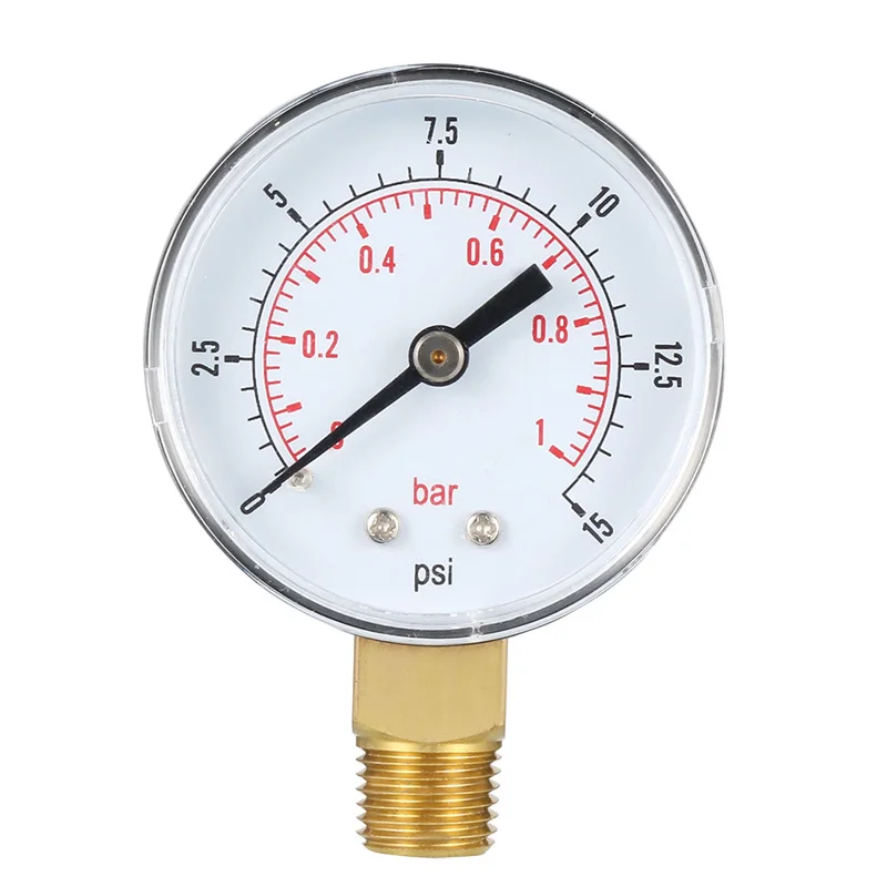 Pressure Gauge 0-15 PSI/0-1 Bar Dual Scale 2" Dial 1/4 NPT Male For Fuel Air Compressor Oil Gas Water Oil Gas Measurement
Pressure Gauge 0-15 PSI/0-1 Bar Dual Scale 2" Dial 1/4 NPT Male For Fuel Air Compressor Oil Gas Water Oil Gas Measurement