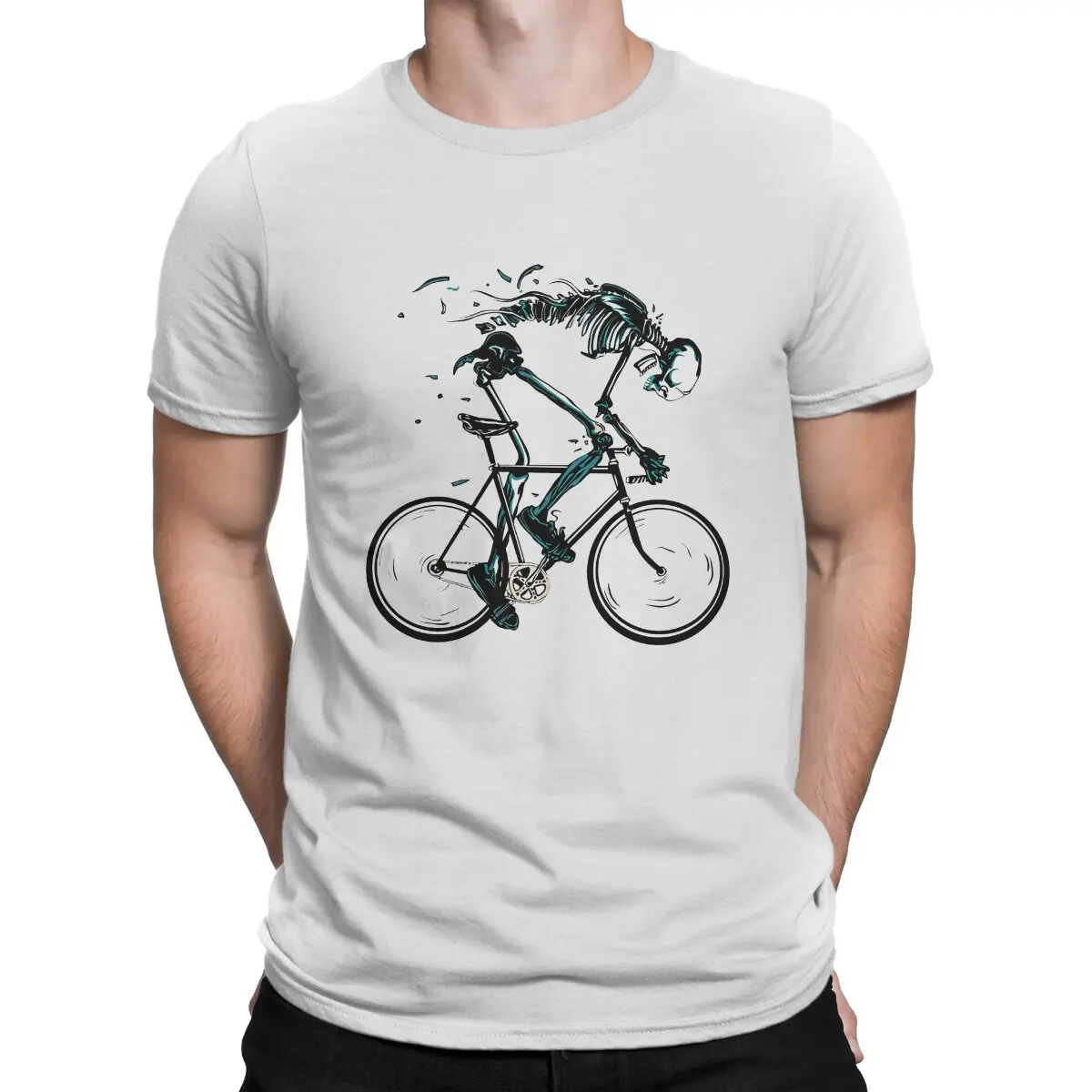 

Футболка мужская из чистого хлопка, крутая тенниска с принтом скелета езды на велосипеде до смерти, BMX Racing