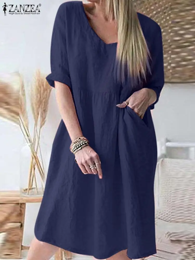 Dresses For Women Summer V-Neck Short Sleeve Dress ZANZEA Femme Knee Length Sundress Elegant Casual Holiday Loose Robe
Dresses For Women Summer V-Neck Short Sleeve Dress ZANZEA Femme Knee Length Sundress Elegant Casual Holiday Loose Robe