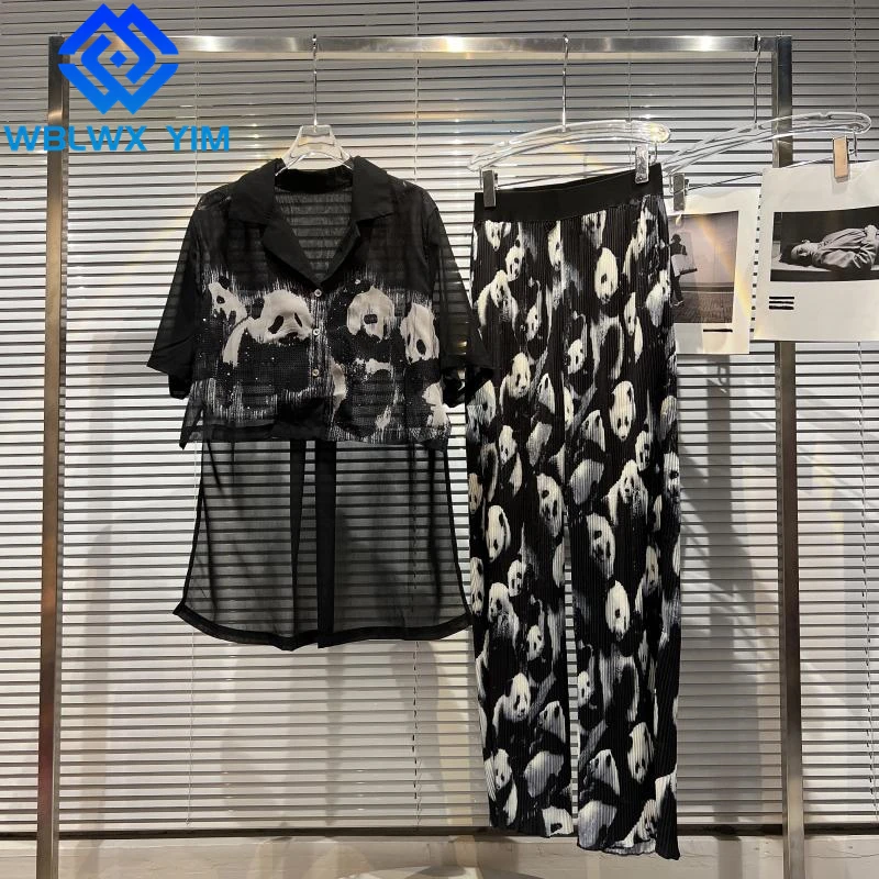 Two Piece Set Women Fashion Panda Print Irregular Shirt And Elastic waist Pleated Long Pants 2 Piece Set Womens Summer Sexy Suit
Two Piece Set Women Fashion Panda Print Irregular Shirt And Elastic waist Pleated Long Pants 2 Piece Set Womens Summer Sexy Suit