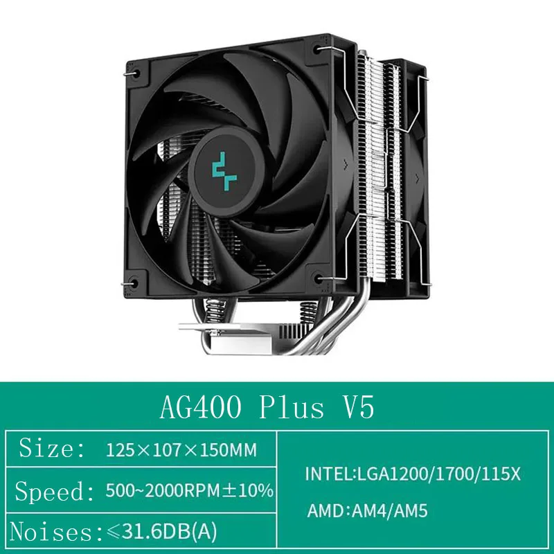 

Воздушный кулер для процессора DeepCool AG400 PWM PLUS, 2000 об/мин, 75,89 куб/мин, с двойным вентилятором 12 см, охлаждающий чип радиатора для процессора AM5