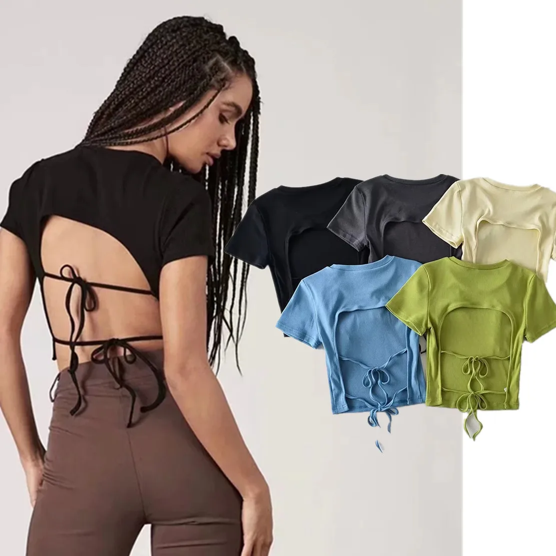 Withered Ins Blogger High Street High Waist Short Tops Sexy Backless Lace-Up Knitted Rib Tshirts Women
Withered Ins Blogger High Street High Waist Short Tops Sexy Backless Lace-Up Knitted Rib Tshirts Women