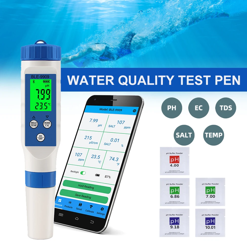 5 in 1 TDS/EC/PH/Salinity/Temperature Meter Digital Water Quality Monitor Tester Smart Online Monitor APP Control for Pools
5 in 1 TDS/EC/PH/Salinity/Temperature Meter Digital Water Quality Monitor Tester Smart Online Monitor APP Control for Pools