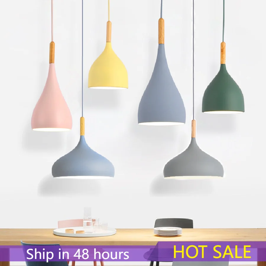 

Multicolour Lustre Pendant Lights Restaurant Wood Hanging lighting kitchen Light Fixtures Modern E27 LED Loft Hanglamp