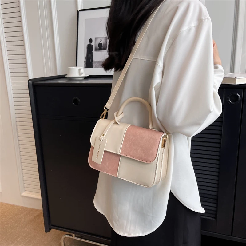 

Французская Ретро сумка контрастных цветов, Женская мода 2023, джинсовая маленькая квадратная сумка, сумка через плечо с усовершенствованной текстурой