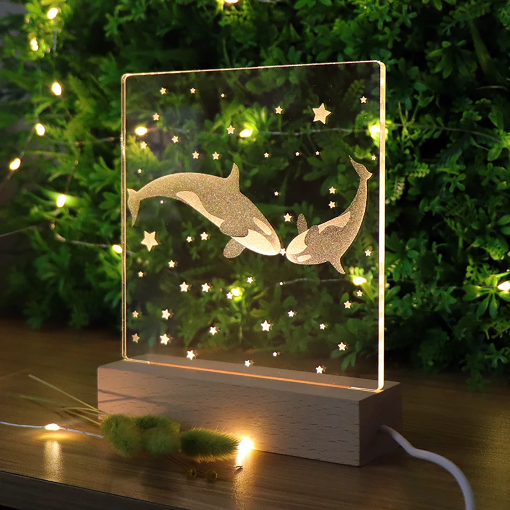 Ночная лампа The Whale Small Table Lamp USB Powered Night Light 3D Killer Whales Glow Party Led Holiday Decorations for Home.