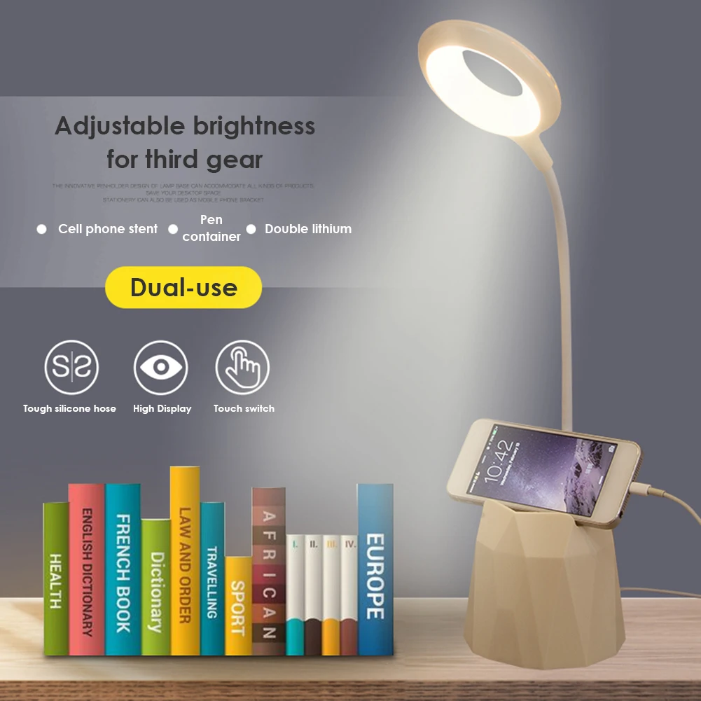 LED Rotatable Table Lamp USB Power Rechargeable Touch Dimmable Light Eye Protection Practical Phone Rack Pen Holder
LED Rotatable Table Lamp USB Power Rechargeable Touch Dimmable Light Eye Protection Practical Phone Rack Pen Holder