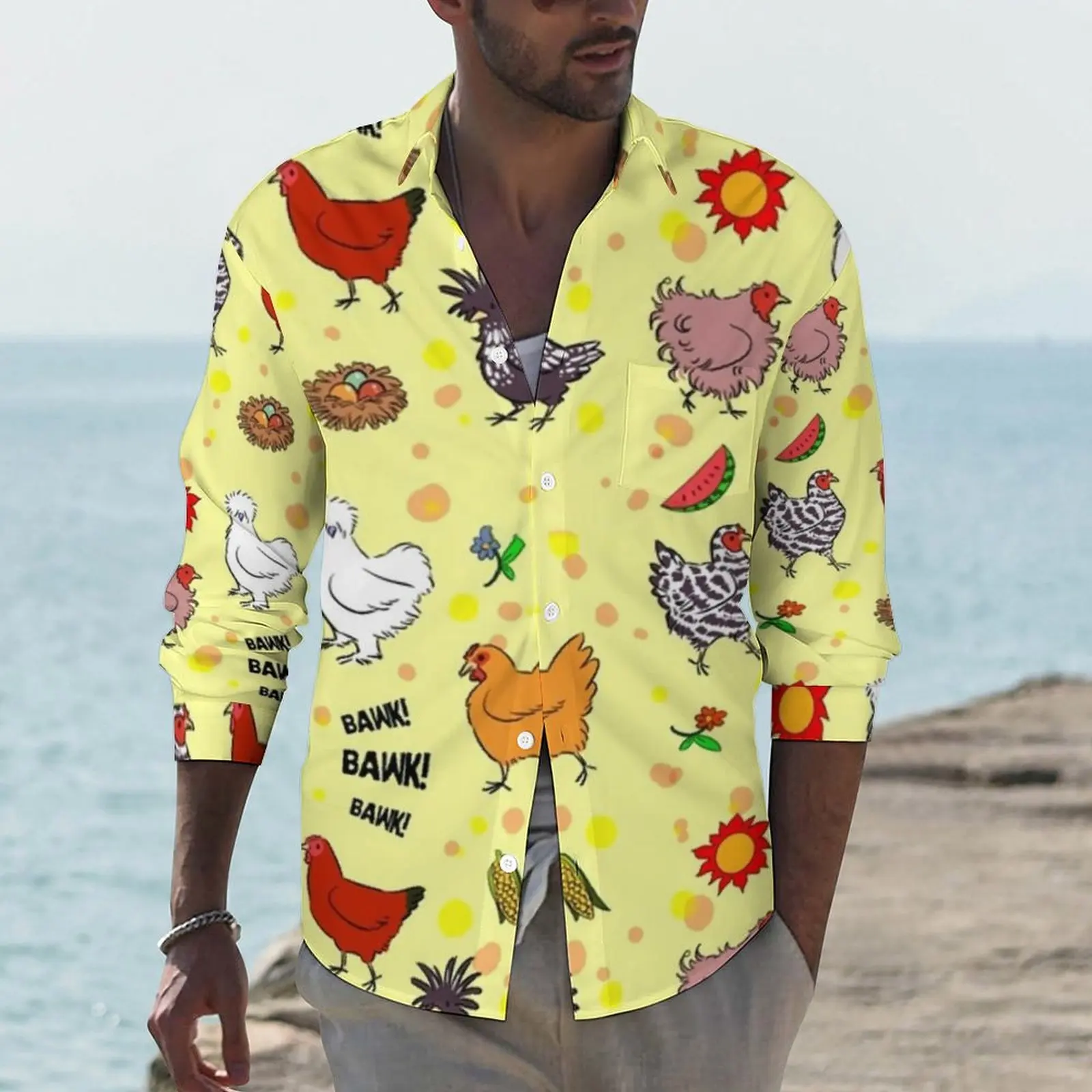 Cute Farm Animal Shirt Autumn Cartoon Chickens Print Casual Shirts Man Trending Blouses Long Sleeve Pattern Y2K Top Plus Size 
Cute Farm Animal Shirt Autumn Cartoon Chickens Print Casual Shirts Man Trending Blouses Long Sleeve Pattern Y2K Top Plus Size