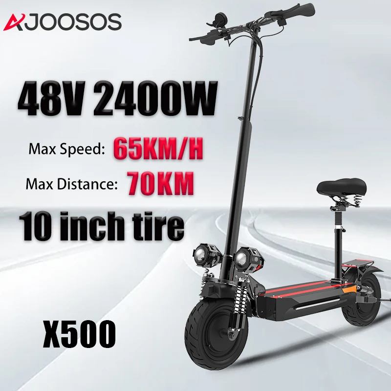 

AJOOSOS Electric Scooter X500 2400W Double Drive 48V 20AH E Scooter 65KM/H Fastest Speed 10 Inch Street Tires электросамокат