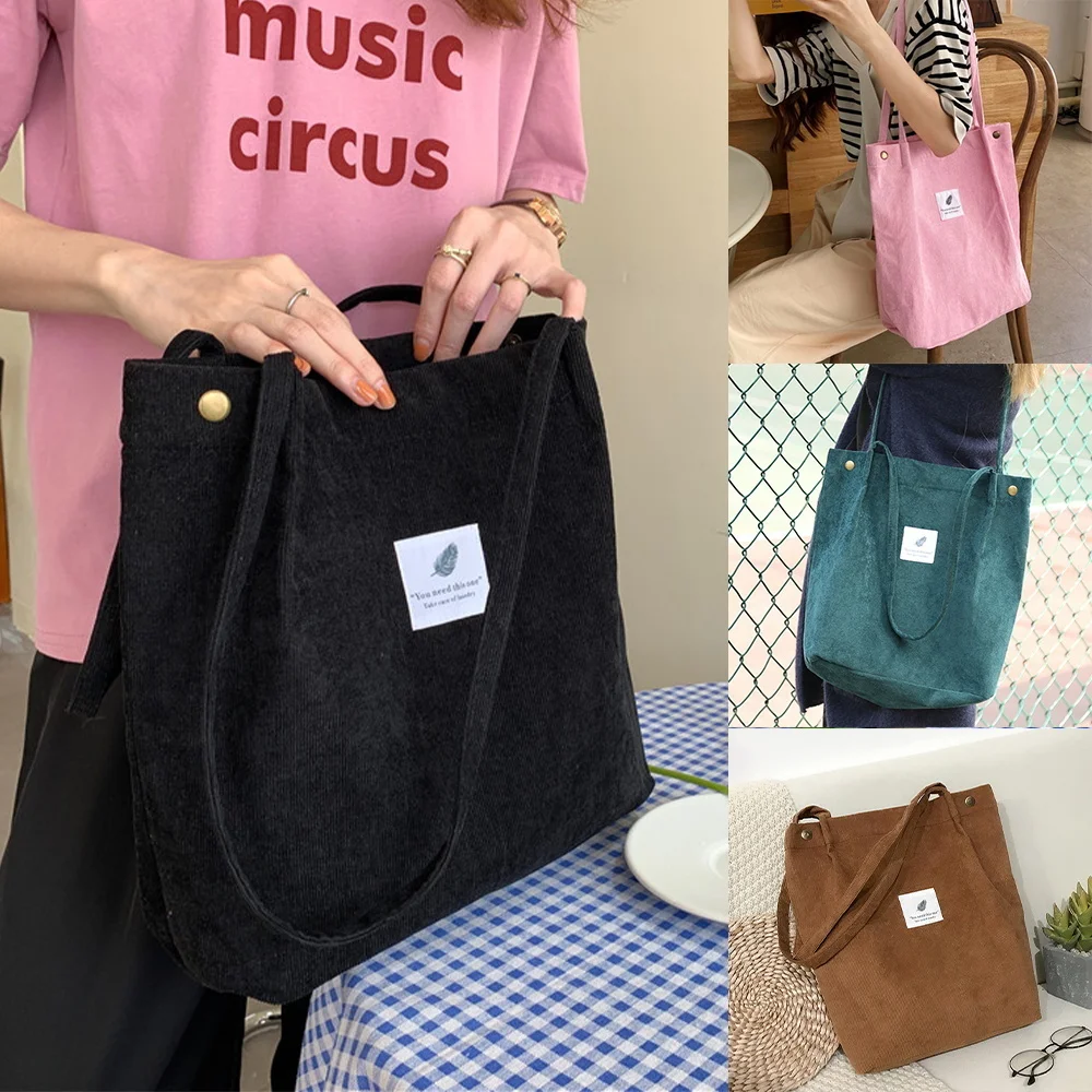 Women Corduroy Shoulder Bag Reusable Shopping Bags Casual Tote New Soft Female Handbag with Button Environmental Organizer
Women Corduroy Shoulder Bag Reusable Shopping Bags Casual Tote New Soft Female Handbag with Button Environmental Organizer
