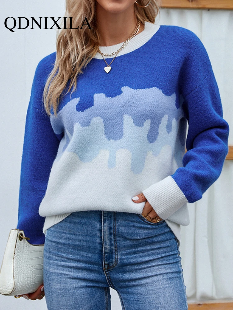 Winter New Striped Knitted Sweater Loose O-Neck Blue Knitwear Jumper Autumn Tie-dye Gradient Color Sweaters and Pullovers Women
Winter New Striped Knitted Sweater Loose O-Neck Blue Knitwear Jumper Autumn Tie-dye Gradient Color Sweaters and Pullovers Women
