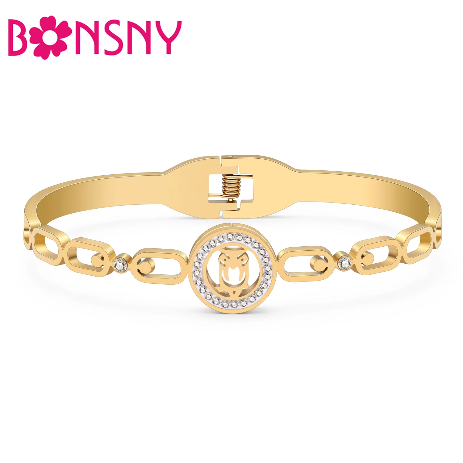 Bonsny Stainless Steel Gold-plated Devil Rhinestone Hollow Out Cuff Bangle Bracelets For Women Girls Gifts Fashion Accessories 
Bonsny Stainless Steel Gold-plated Devil Rhinestone Hollow Out Cuff Bangle Bracelets For Women Girls Gifts Fashion Accessories