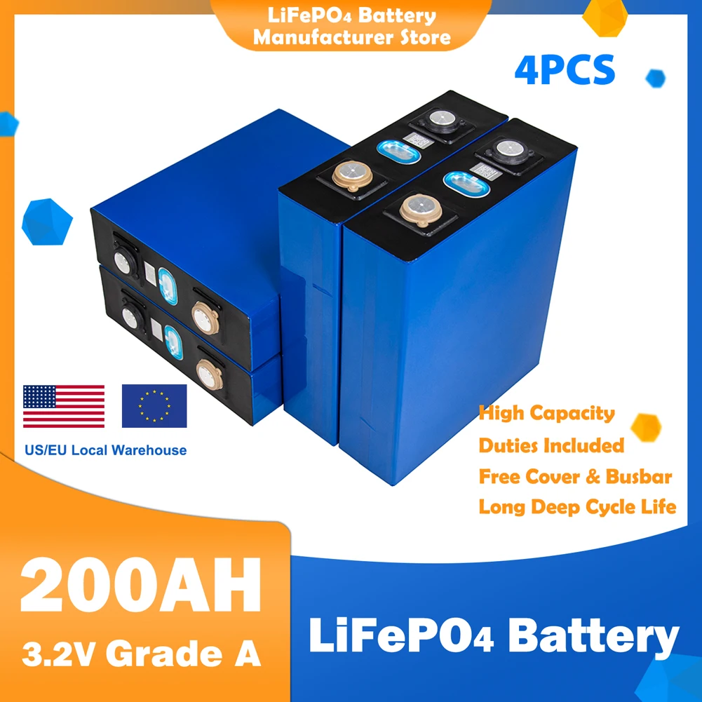 200AH 4/8/16PCS 280Ah Lifepo4 Battery 3.2V Deep Cycle Rechargeable Battery Pack Solar Energy System for 12V 24V 48V RV Golf Cart
200AH 4/8/16PCS 280Ah Lifepo4 Battery 3.2V Deep Cycle Rechargeable Battery Pack Solar Energy System for 12V 24V 48V RV Golf Cart