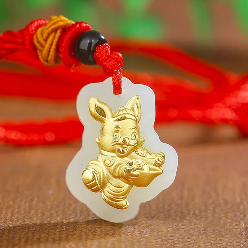 Real Hetian Jade Pendant For Women 4D Hard Gold Pendant Lucky Blessing Zodiac Rabbit Hug Ingots Baby Gift
Real Hetian Jade Pendant For Women 4D Hard Gold Pendant Lucky Blessing Zodiac Rabbit Hug Ingots Baby Gift