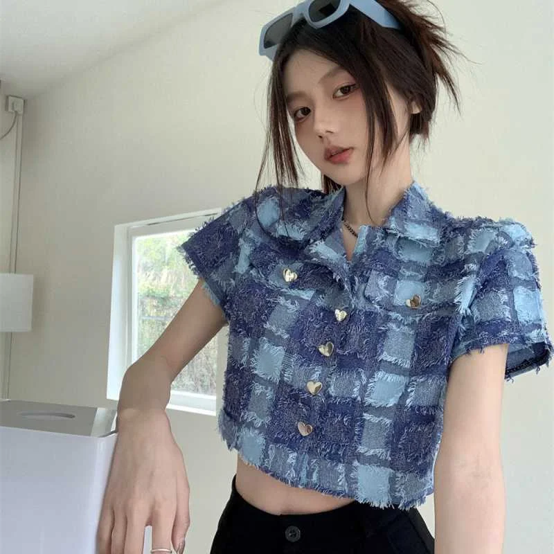 Women's Summer Shirt 2023 Korean New Patchwork Design Plaid Top Summer Fashion Women's Elegant Top Vacation Casual Clothing
Women's Summer Shirt 2023 Korean New Patchwork Design Plaid Top Summer Fashion Women's Elegant Top Vacation Casual Clothing