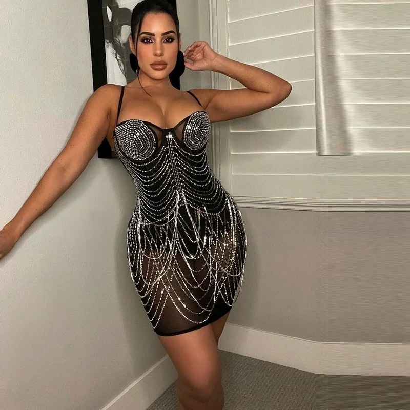 WUHE Spparkle Black Rhinestone Fringe Mini Dresses Summer Glam Mesh Sequins Short Party Birthday Dress
WUHE Spparkle Black Rhinestone Fringe Mini Dresses Summer Glam Mesh Sequins Short Party Birthday Dress