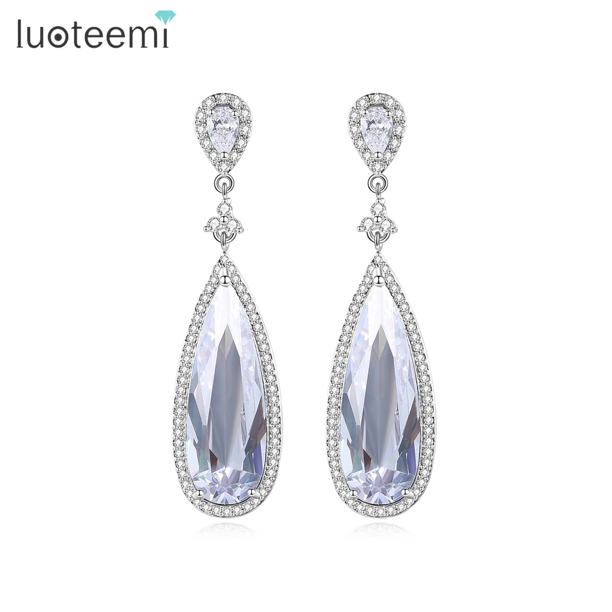 

LUOTEEMI Luxury Cubic Zirconia Waterdrop Pendant Drop Earrings Elegant Gorgous Accessories for Bridal Wedding Party Jewelry Gift