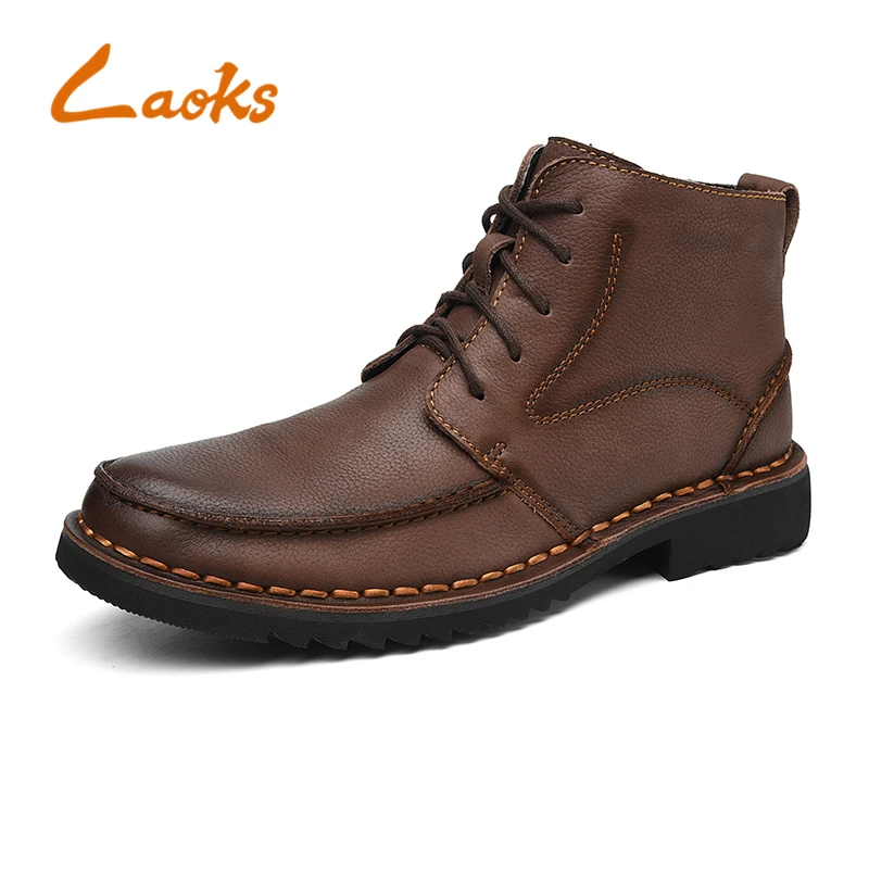 

Laoks Tooling Leather Shoes Men Short Boots Cow Leather Frosted Surface Rubber Soles Anti-skid Wear-Resistant Handmade 38-44