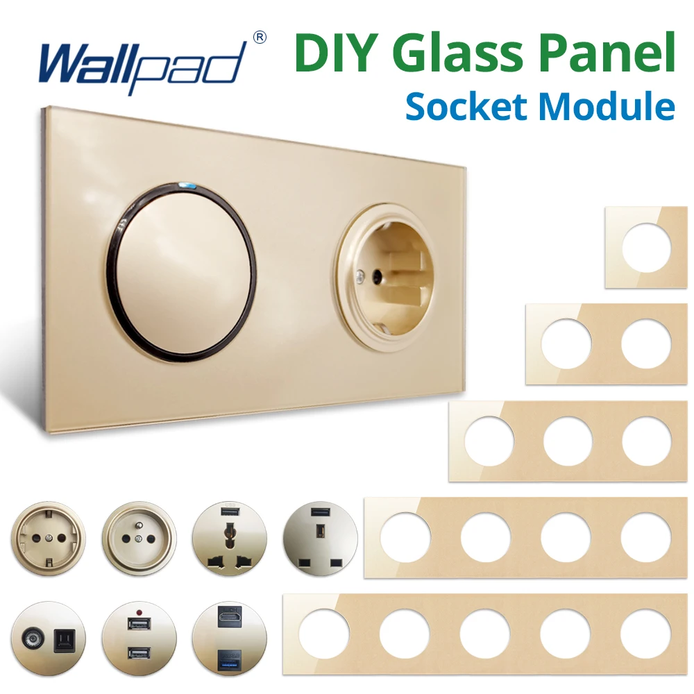 Wallpad Gold Tempered Glass Panel Wall EU UL Power Socket Electrical Outlet Function Key Only DIY Module AC110-220V
Wallpad Gold Tempered Glass Panel Wall EU UL Power Socket Electrical Outlet Function Key Only DIY Module AC110-220V