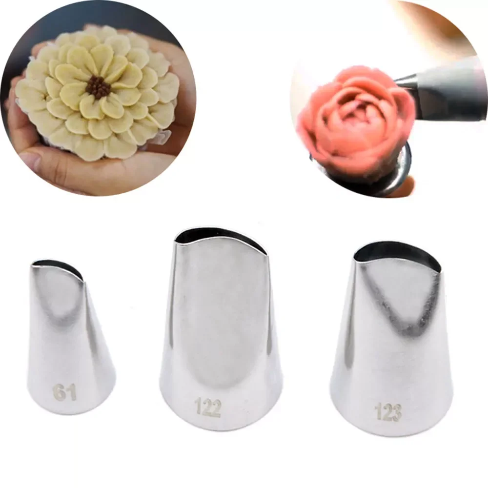 

2023New 3pcs/set Rose Petal Piping Nozzle #61 #122 #123 Cake Decorating Icing Tip Stainless Steel Pastry Nozzles For Cream