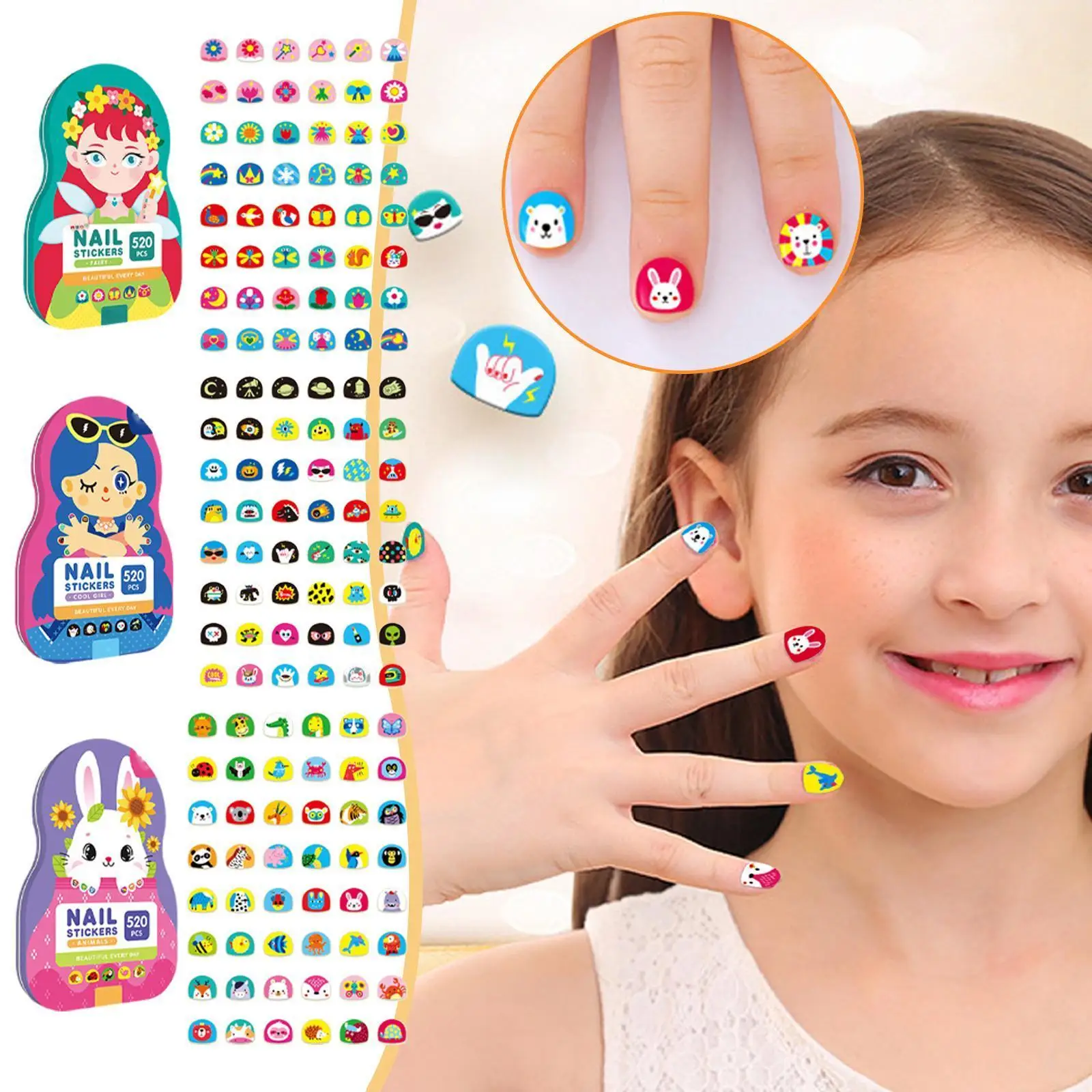 520 шт., декоративные наклейки для ногтей для детей
520 шт., декоративные наклейки для ногтей для детей