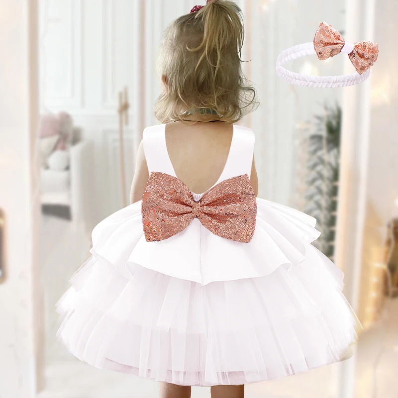 2022 White Golden Bow Baptism 2 1 Year Birthday Dress For Baby Girl Clothing Princess Dresses Party Dress Backless Headband 2PC
2022 White Golden Bow Baptism 2 1 Year Birthday Dress For Baby Girl Clothing Princess Dresses Party Dress Backless Headband 2PC