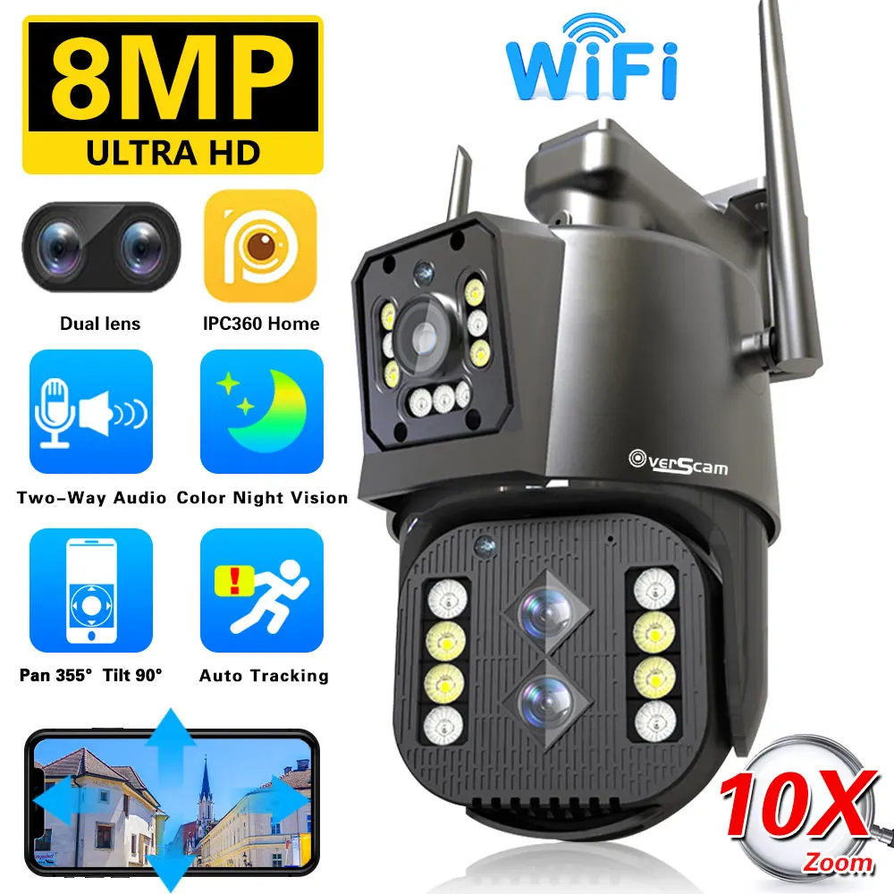 

10X Optical Zoom Binocular IP Camera 8MP WiFi Video Surveillance PTZ 4K CCTV Security Cam Outdoor Auto Tracking P2P WiFi Cccam