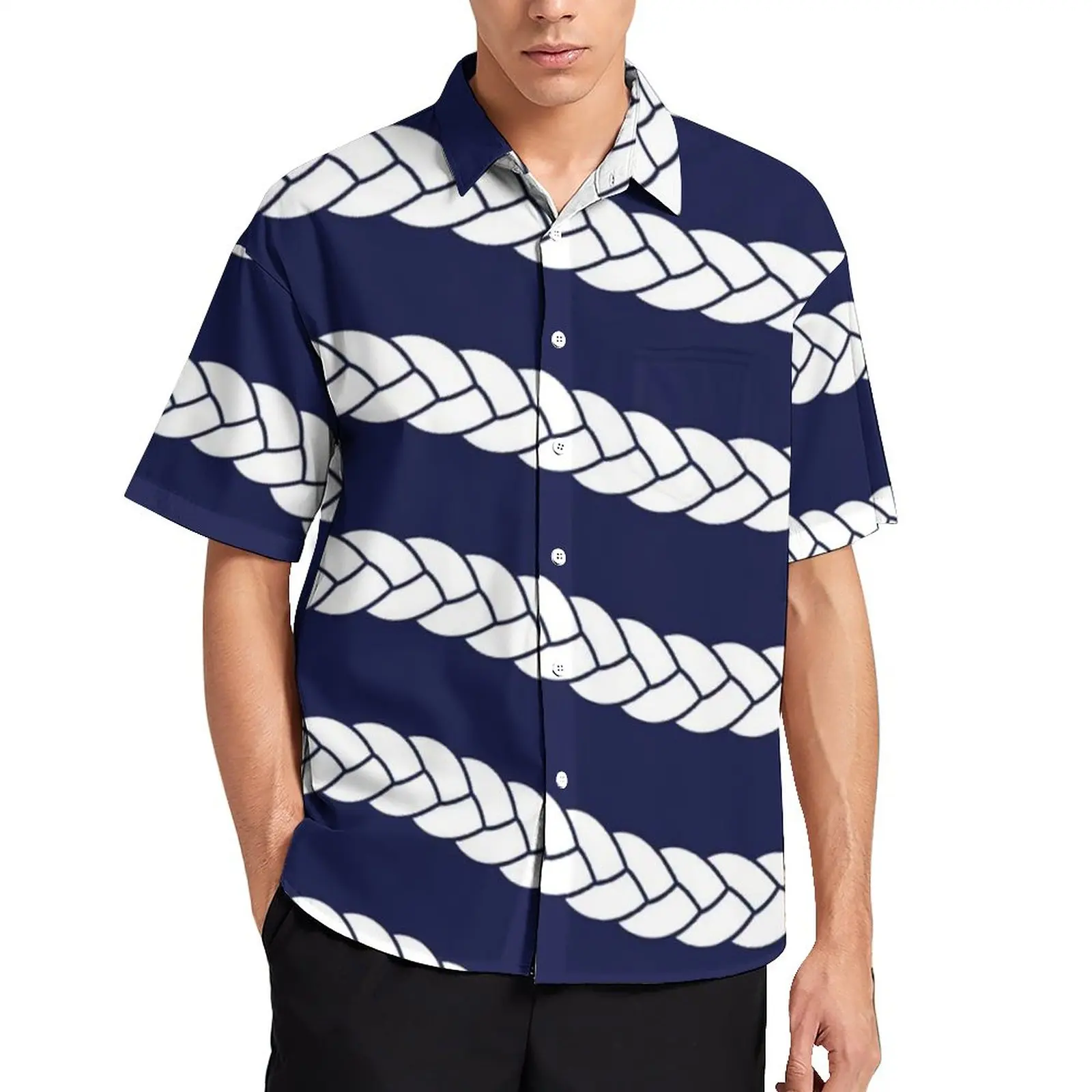 Nautical Braid Casual Shirt Navy and White Print Vacation Loose Shirt Hawaiian Streetwear Blouses Short Sleeve Oversized Clothes
Nautical Braid Casual Shirt Navy and White Print Vacation Loose Shirt Hawaiian Streetwear Blouses Short Sleeve Oversized Clothes