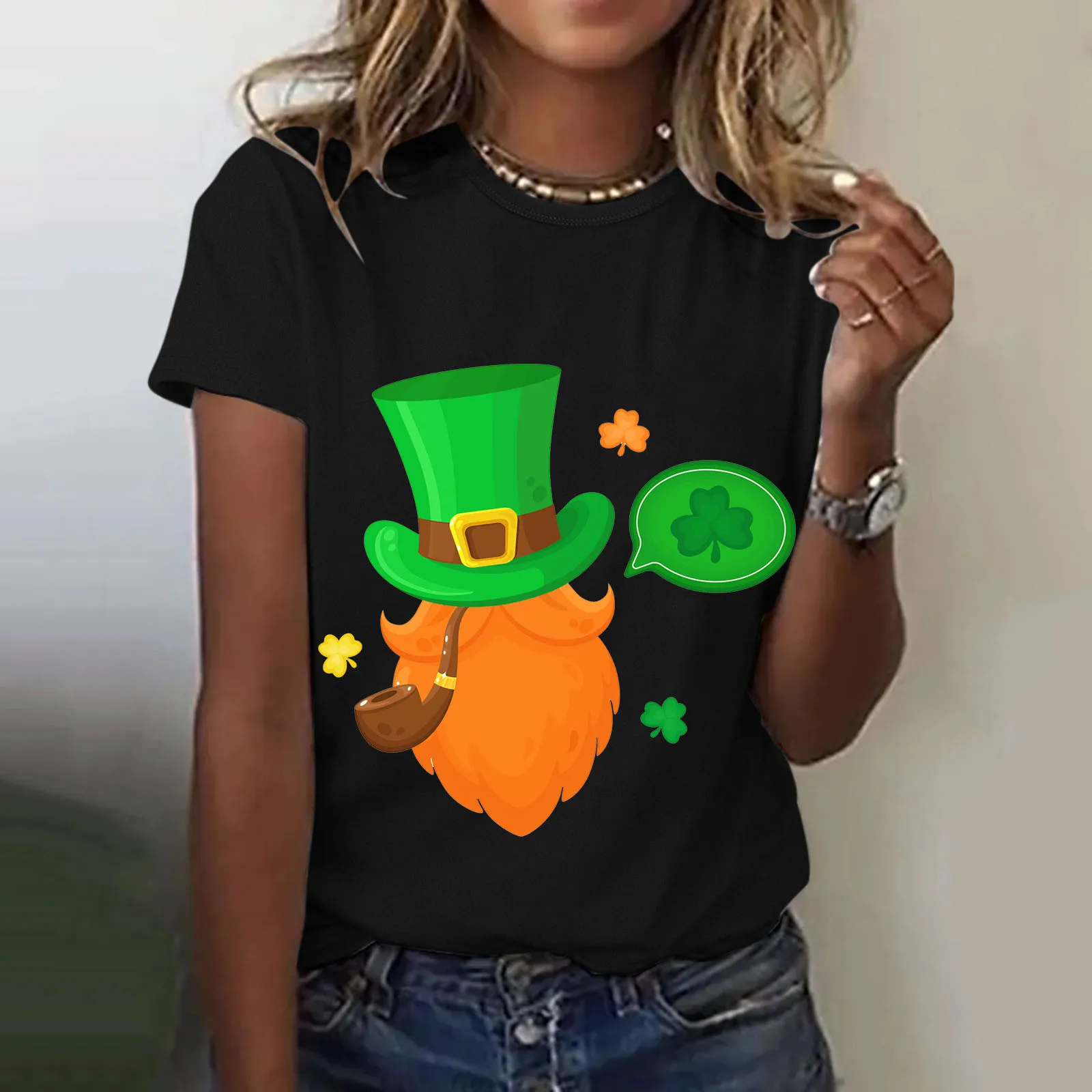 Женские топы на День Святого Патрика, рубашка, Повседневная рубашка с принтом шапки, блузка с коротким рукавом и круглым вырезом, модные жен...
Женские топы на День Святого Патрика, рубашка, Повседневная рубашка с принтом шапки, блузка с коротким рукавом и круглым вырезом, модные жен...