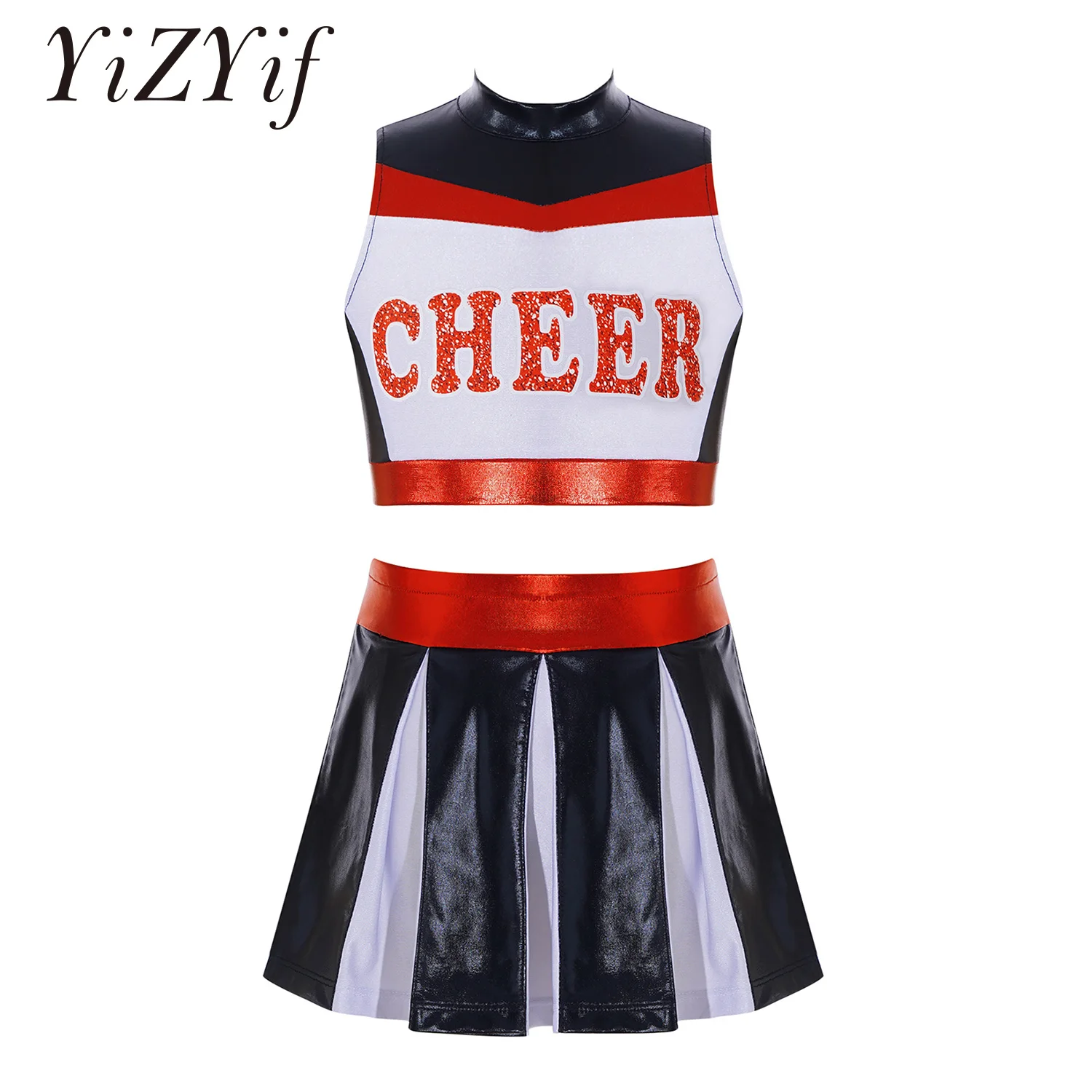 Kids Girls Cheerleader Costumes Outfit Crop Top with Pleated Skirt Dancewear Set for Schoolgirls Carnival Cheerleading Clothes
Kids Girls Cheerleader Costumes Outfit Crop Top with Pleated Skirt Dancewear Set for Schoolgirls Carnival Cheerleading Clothes