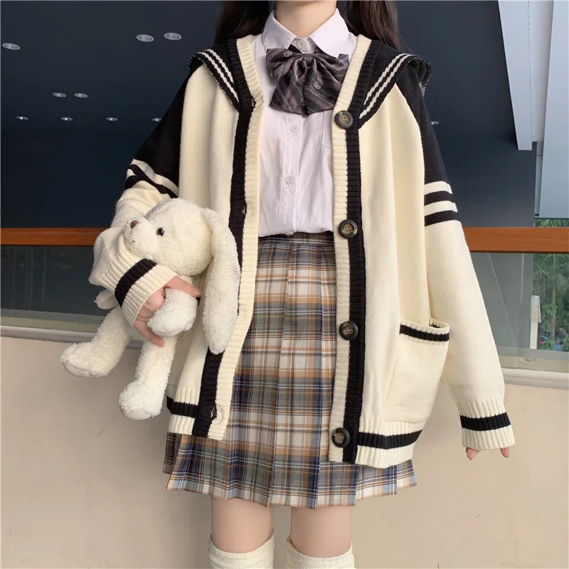 Women Sweater Loose Japan Style Sweet 2021 Spring Knitted Thin Cardigans Sailor Collar Oversize Female Cardigans Sweater Cute
Women Sweater Loose Japan Style Sweet 2021 Spring Knitted Thin Cardigans Sailor Collar Oversize Female Cardigans Sweater Cute