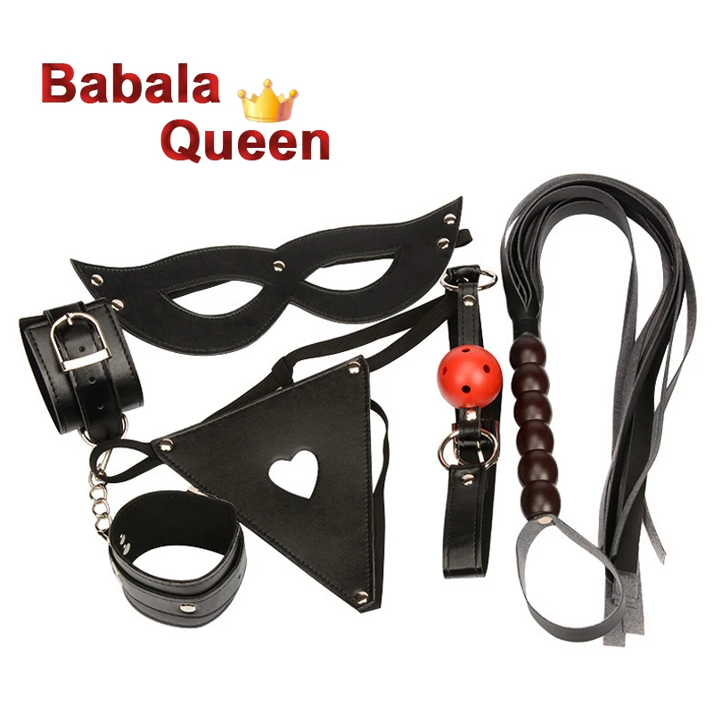 

Sm Whip Mouth Ball Pants Eye Mask Handcuffs Restraints Sex Toys Bondage Fetish Slave Sexy Five-Piece Set Sm Tools Adult Games